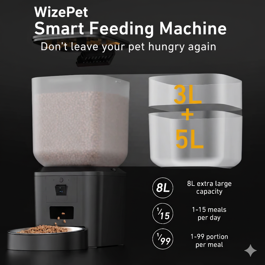 WizePet 8L Smart Automatic Pet Feeder with HD Camera & Wi-Fi App Control