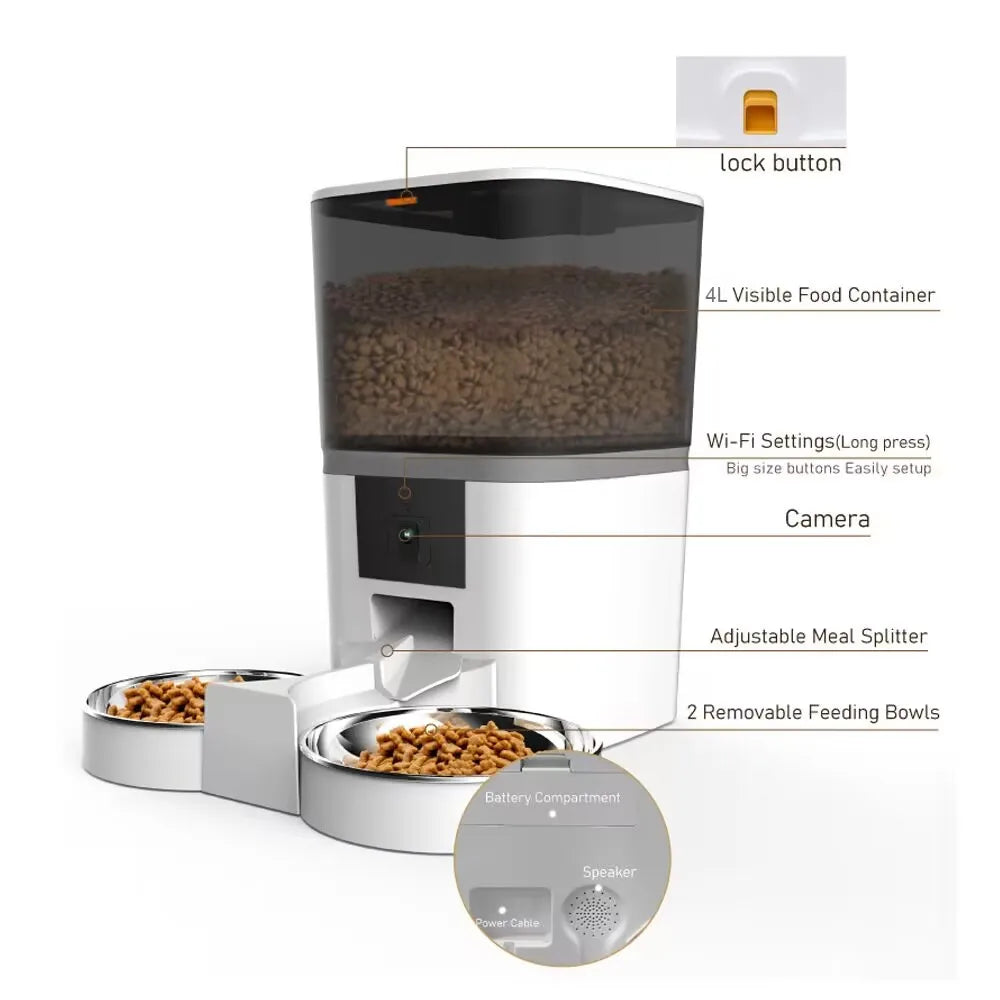 4L Automatic Pet Feeder with Camera – Mid-Size Smart Feeder for Cats & Dogs