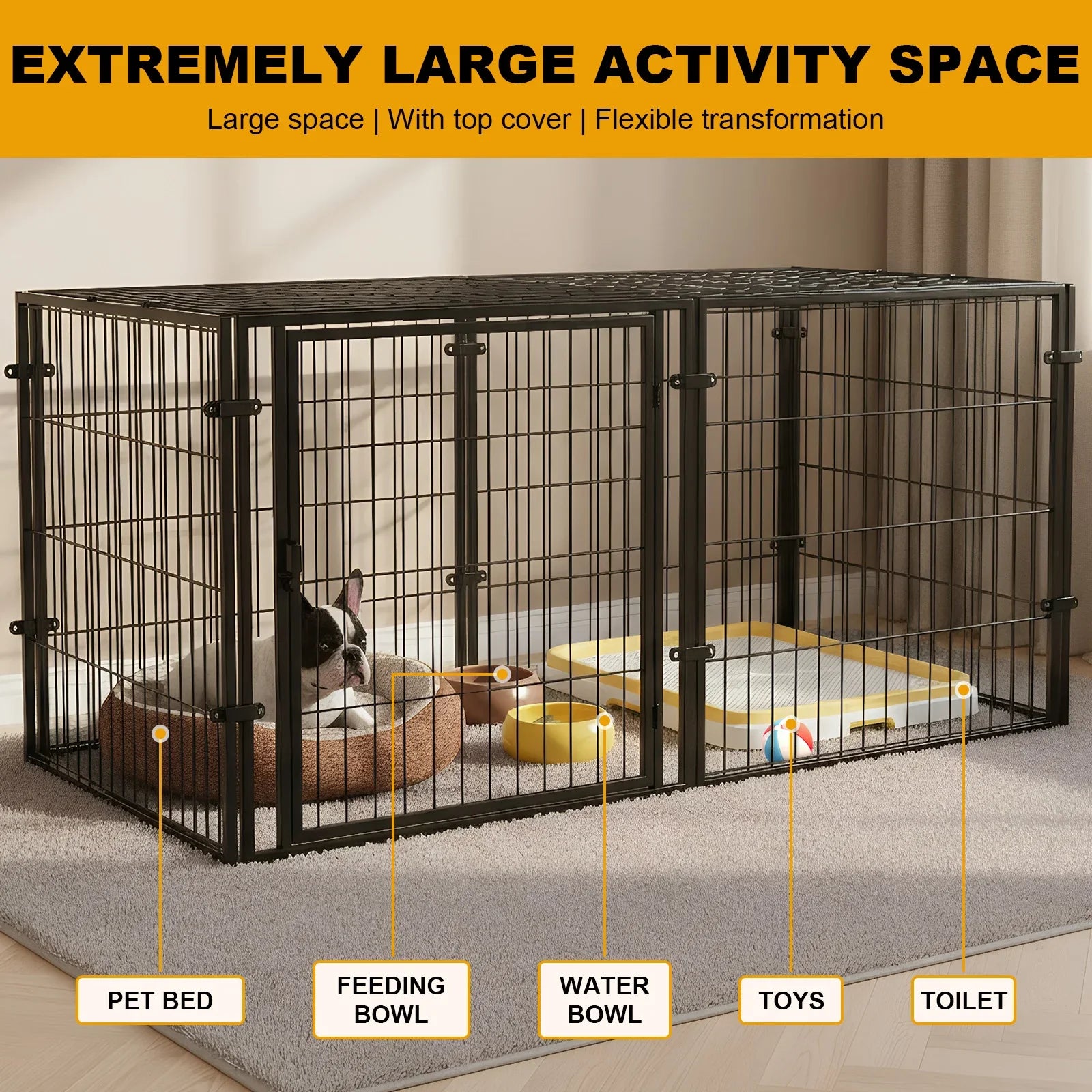 WizePet 48-Inch Heavy-Duty Wire Dog Crate | Easy Assembly Pet Kennel Cage