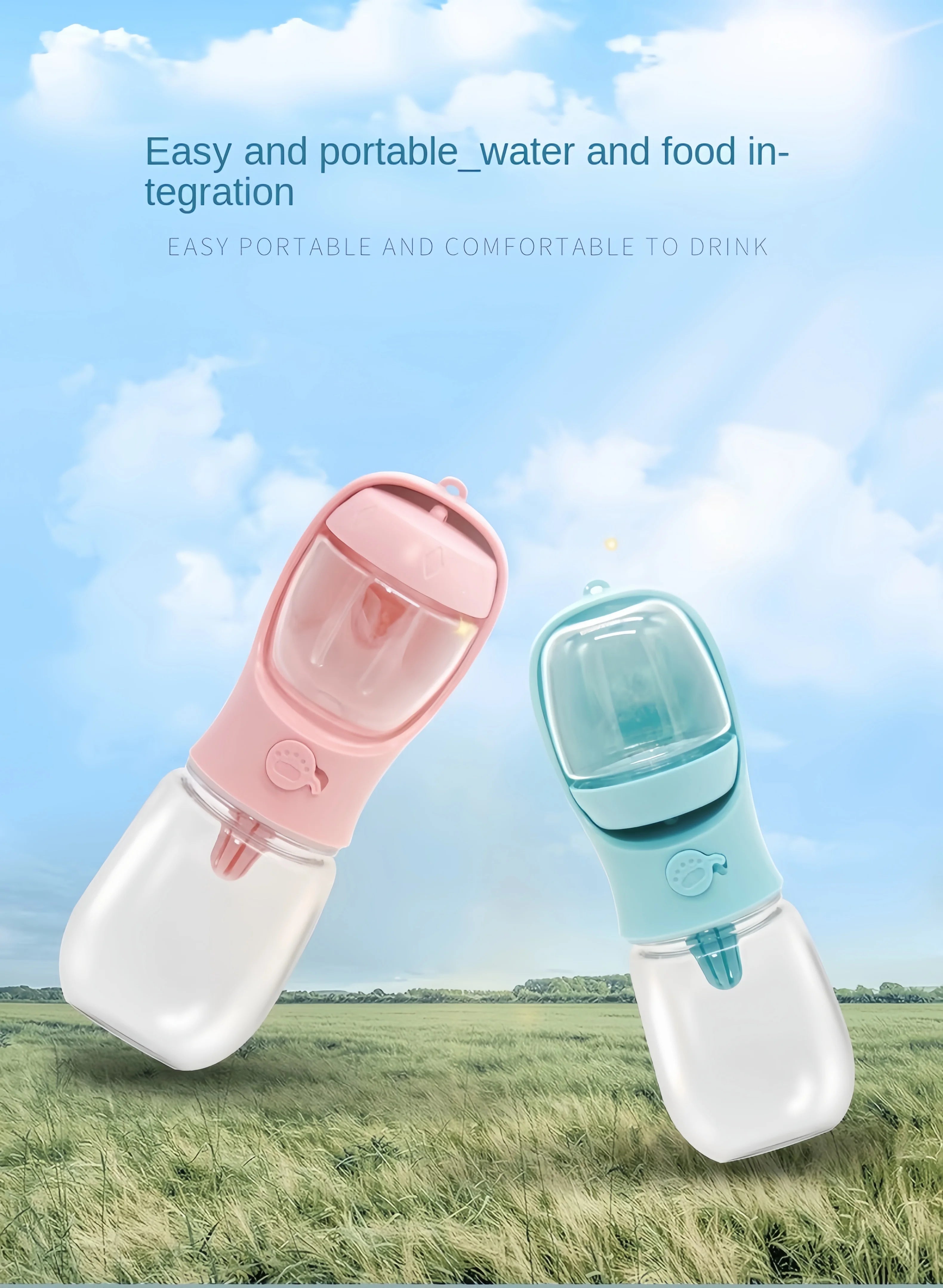 Portable Pet Water Bottle – Travel Water & Food Dispenser for Dogs & Cats