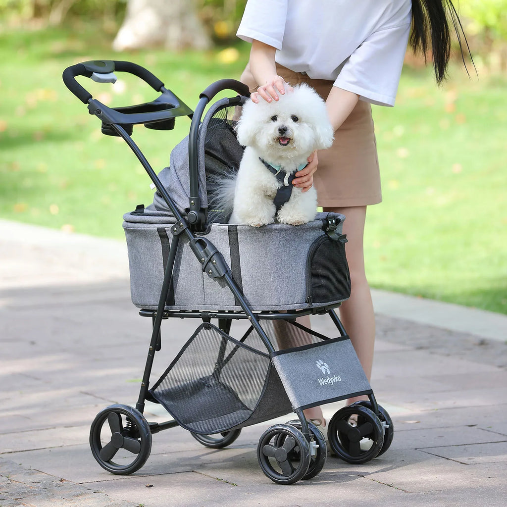 3-in-1 Foldable Pet Stroller with Detachable Carrier – All-Terrain, Waterproof