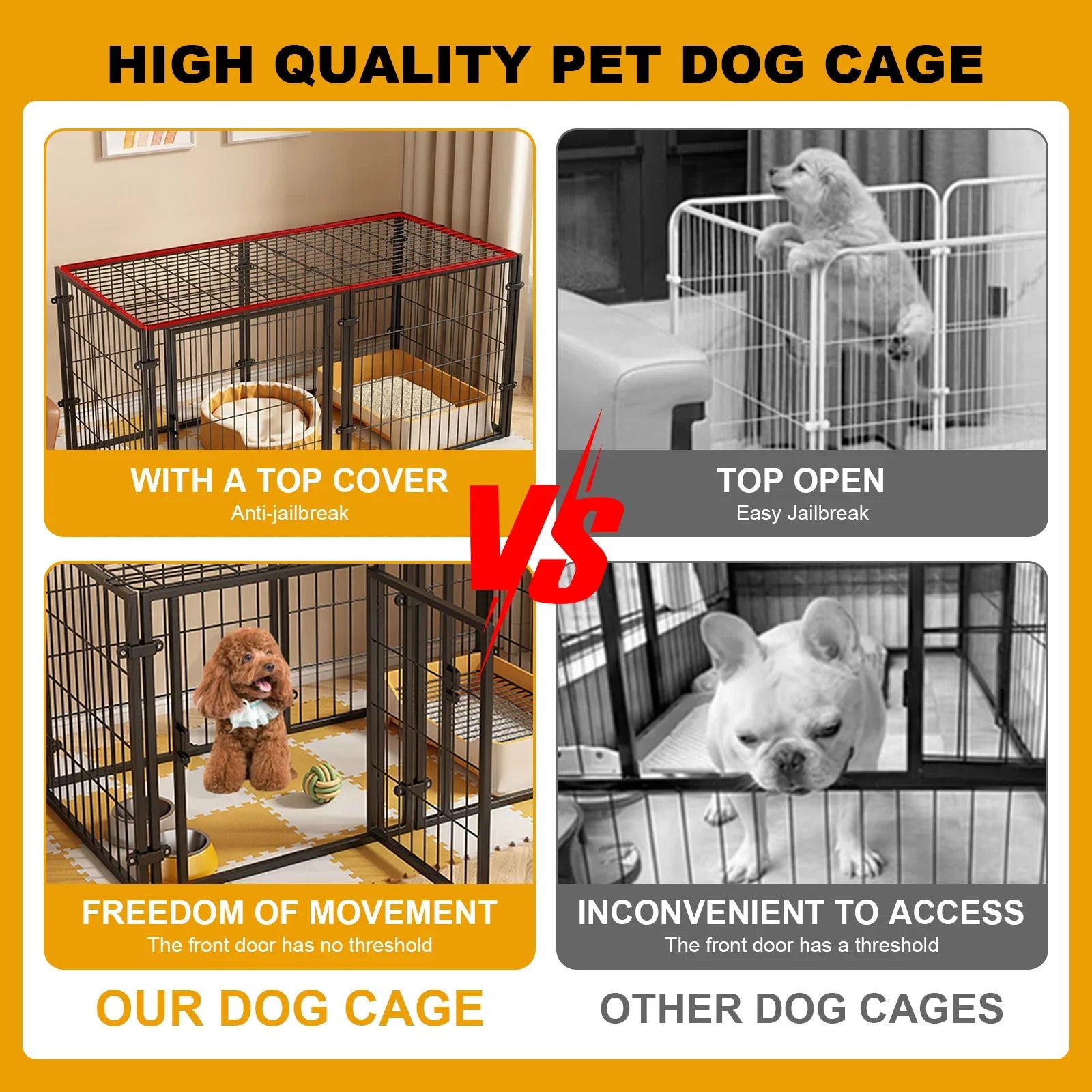 WizePet 48-Inch Heavy-Duty Wire Dog Crate | Easy Assembly Pet Kennel Cage