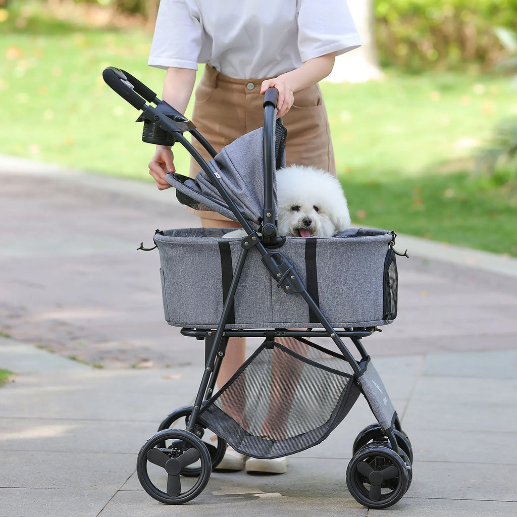 3-in-1 Foldable Pet Stroller with Detachable Carrier – All-Terrain, Waterproof