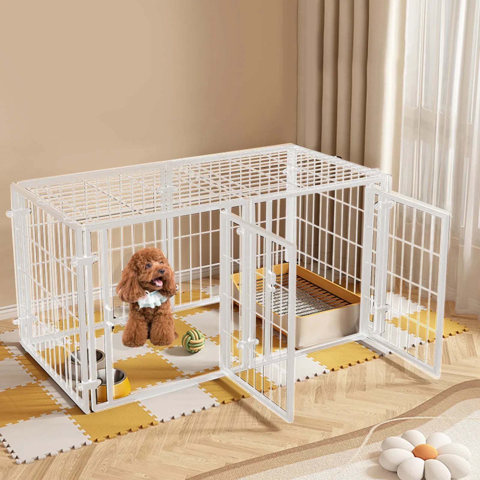 WizePet 48-Inch Heavy-Duty Wire Dog Crate | Easy Assembly Pet Kennel Cage