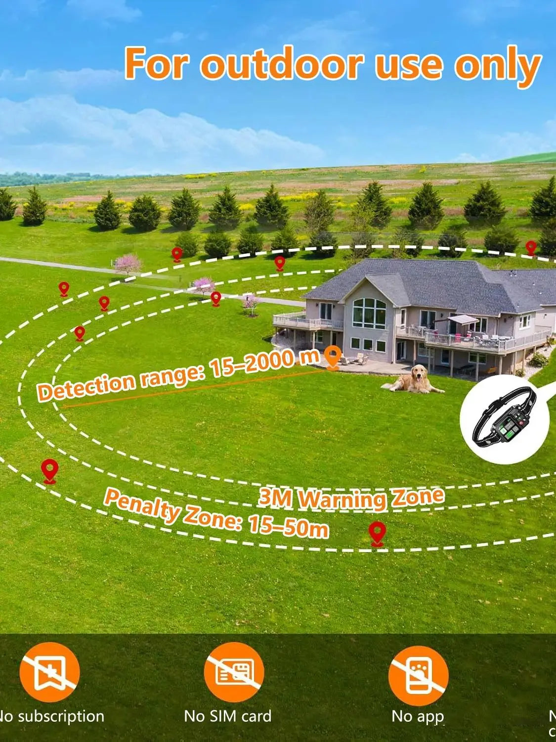 GPS Wireless Dog Fence – Electric Satellite Pet Containment System (15m–2000m)