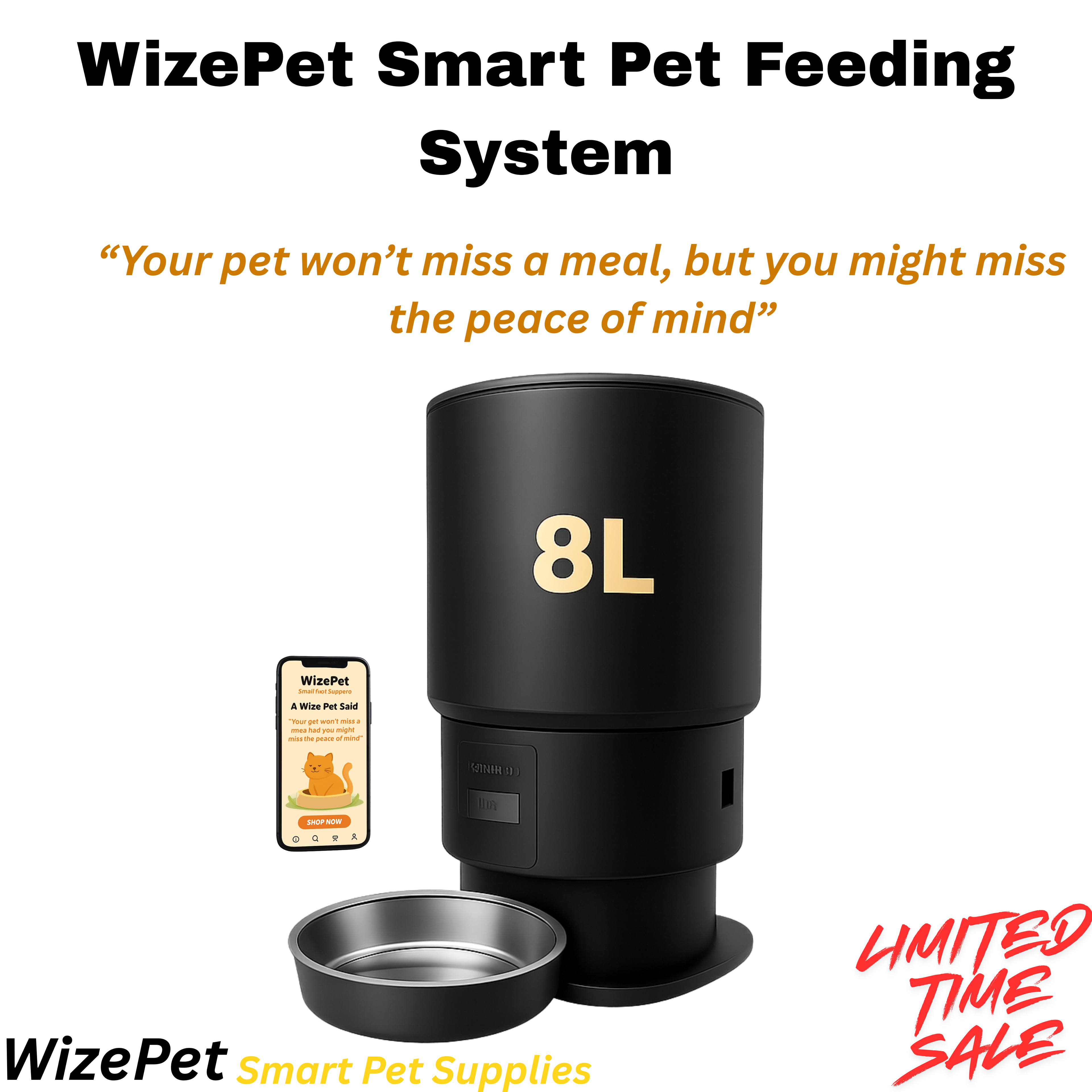 WizePet 8L Smart Automatic Pet Feeder with HD Camera & Wi-Fi App Control